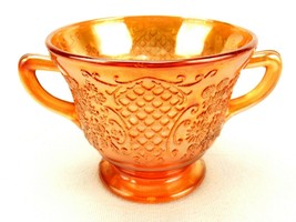 Federal Glass Vintage 2-Handled Sugar Bowl, Marigold Normandie Lattice &amp; Bouquet - £15.40 GBP