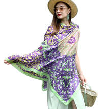 Anyyou 100% Mulberry Silk Purple and Green Long Scarf Luxury Brand Women Beach S - £72.67 GBP