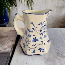 Mayfair Staffordshire England Pottery Blue Floral Transferware Jug Pitch... - $86.47