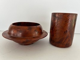 Vintage, Hand Made, Burl Root Wood. Desk Set Pen Holder Trinket Bowl - $75.00