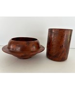 Vintage, Hand Made, Burl Root Wood. Desk Set Pen Holder Trinket Bowl - $1,427.73 MXN