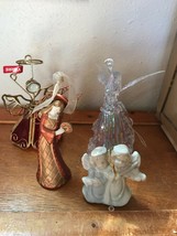 Lot of Red Glass &amp; Goldtone Playing Violin Iridescent Plastic Porcelain Angel  - £11.96 GBP