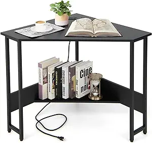 Corner Desk With Charging Station &amp; Usb Port, 90-Degree Triangle Compute... - $333.99