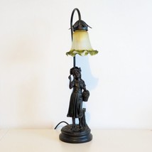 Crosa Bronze Effect Table Lamp, Girl with Flower Basket, Vintage - £31.99 GBP
