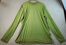 Orvis T Shirt Men Large Green Knit Polyester Long Sleeve Crew Neck Logo Slit EUC - £16.15 GBP