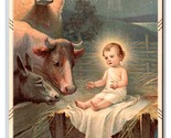 Nativity Scene Mangers Cows Baby Jesus Christmas Greetings UNP DB Postca... - $5.89