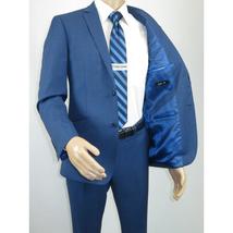 Men's Renoir Wool Blend Slim Fit 2pc Suit Sharkskin Texture 557-1 Blue image 5