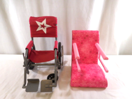 American Girl Wheelchair Berry Pink +  Chair Bistro Cafe Seat Table Boos... - £15.50 GBP