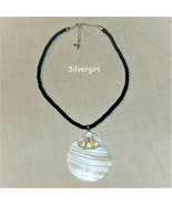 Fun Vintage Mother of Pearl Shell Disc Silverplate/tone Cord Necklace - £14.42 GBP