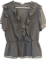 Women&#39;s Olivia Grey Surplice Ruffled Polka Dot Peplum Top, Large - $31.68