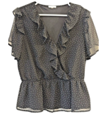 Women&#39;s Olivia Grey Surplice Ruffled Polka Dot Peplum Top, Large - $598.55 MXN
