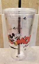 Disneyland 2018 Mickey Mouse Insulated Tumbler / Cup with Straw - Clear W/ Red - £9.99 GBP