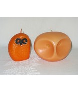 2 Vintage Orange Wax Candles Owl Shape Retro 70s W Germany - £23.67 GBP