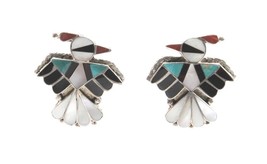 Thunderbird Earrings Lapel Pins Silver Multi-Stone Native American Zuni Style - £106.19 GBP
