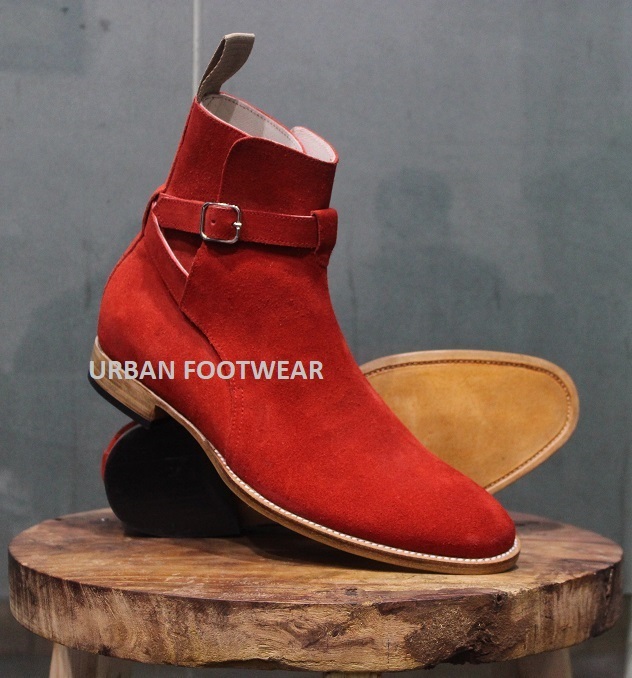 New Mens Handmade Formal Shoes Red Suede Leather Single Monk High Ankle Boots