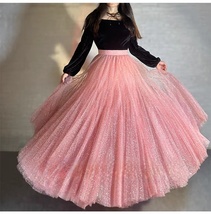 PINK Glittery Sequin Long Tulle Skirt Women Plus Size Sequin Sparkly Tulle Skirt image 7