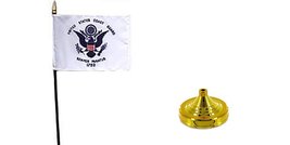 AES US Coast Guard Flag 4&quot;x6&quot; Desk Flag USCG Table Stick Flag Gold Base - £3.04 GBP