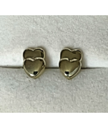 14K Yellow Gold Double Heart Baby Toddler Screw Back Studs - $118.75
