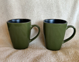 2 Corelle HEARTHSTONE Green BAY LEAF Square 4.75” Coffee Cup Mug Stonewa... - £14.37 GBP