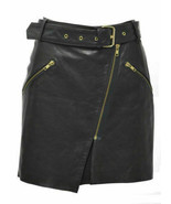Butter Soft Woman Lambskin Leather Mini SKIRT &amp; BELT All Sizes Cuir Schwarz - $183.85 CAD