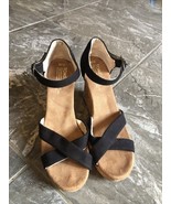 Toms Women’s Sandals Sz 10 W Black Tan Sienna Wedge Heels Espadrille Ank... - $21.65