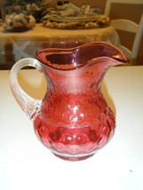 Vintage Small Rose Glass Pitcher With Clear Glass Handle 4.5 Inches High - $8.99
