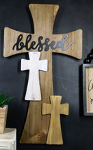 Rustic Western Wooden Blessed 3 Layered Multi Colored Wall Cross Decor P... - $36.99