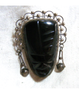 Vintage Mexico Sterling Silver Pin Brooch Black Cut Onyx Face Stone 15-v - €84,43 EUR
