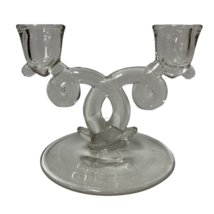 Heavy Clear Pressed Glass Looped Double Taper Candlestick Holder Vintage Nice  - £13.94 GBP