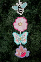 bee, butterfly &amp; flowers HANGING 4 pc w/ribbon 22&quot; long ea pc approx 6x7&quot; (A) - £4.68 GBP