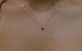 Ruby Heart Necklace 14K Yellow Gold 0.12CT Genuine Ruby - £236.47 GBP