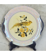 Moschendorf Bavaria Handled Cake Plate Opalescent Luster Rim Gold Bird V... - $14.31