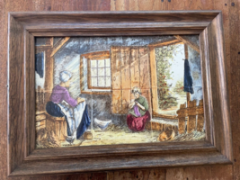 Antique Dutch tiles tableau  polychrome farmer&#39;s wife and made, 6 tiles.... - $198.00