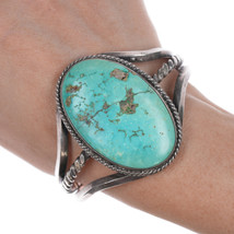 6 7/8&quot; 40&#39;s-50&#39;s Navajo silver twisted wire cuff bracelet with turquoise - £233.16 GBP