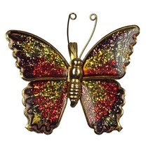 Vintage Enamel Butterfly Brooch Pin Multicolored Sparkling Double As A Pendant  - $6.42