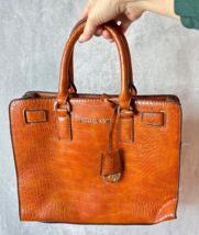 Michael Kors Embossed Croc Dillon Walnut Leather Satchel handbag purse - $59.98