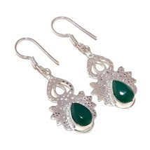 Cabochon Green Onyx Gemstone 925 Silver Overlay Handmade Dangle Filigree... - $9.95