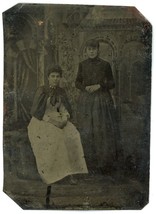 CIRCA 1860&#39;S 1/6 Plate 2.5X3.38 in TINTYPE Two Beautiful Woman in Lovely Dresses - £14.57 GBP