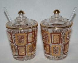 Set/2 Glastonbury Lotus Glass Jam Jelly Condiment Jars with Spoons  #2256 - £31.97 GBP