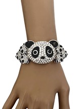 1.3/8” W Clear  Black Crystals Statement Chunky Panda Bear Bracelet - £23.32 GBP