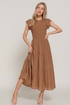 Women&#39;s Ruffle Sleeve Smocked Solid Tired Dress - $38.50