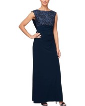 Alex Evenings Navy Blue Brocade Bodice Empire Waist Cowl Back Gown Size ... - £54.23 GBP