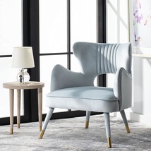Blair Retro Glam Slate Blue Velvet And Gold Wingback Accent Chair By Safavieh - £308.51 GBP