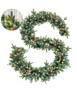 9Ft Pre-Lit Christmas Garland with Warm White LED Lights, 8 Modes, Red B... - $69.70 CAD