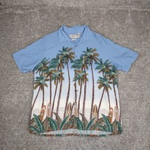 Campia Moda Shirt Men XL Blue Rayon Button Up Tropical Palm Tree Beach H... - $11.99