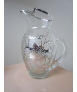 Glass Crystal Clear And Frosted Glass Silver Overlay Pitcher  9" [^ - €80,17 EUR