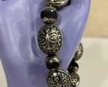 Ornate Beaded Silver Tone Stretch Cultural Bangle Bracelet - $11.55
