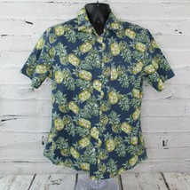 Goodfellow &amp; Co Men Slim Fit Medium Tropical Pineapple Casual Oxford Shirt Blue - £10.85 GBP