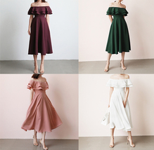 Blush Pink Off Shoulder Slit Midi Dress Women Plus Size Graduation Midi Dress image 8