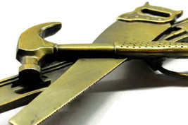 1981 Repair Handyman Belt Buckle Saw Hammer Level Great American Buckle Co Vtg - £39.72 GBP
